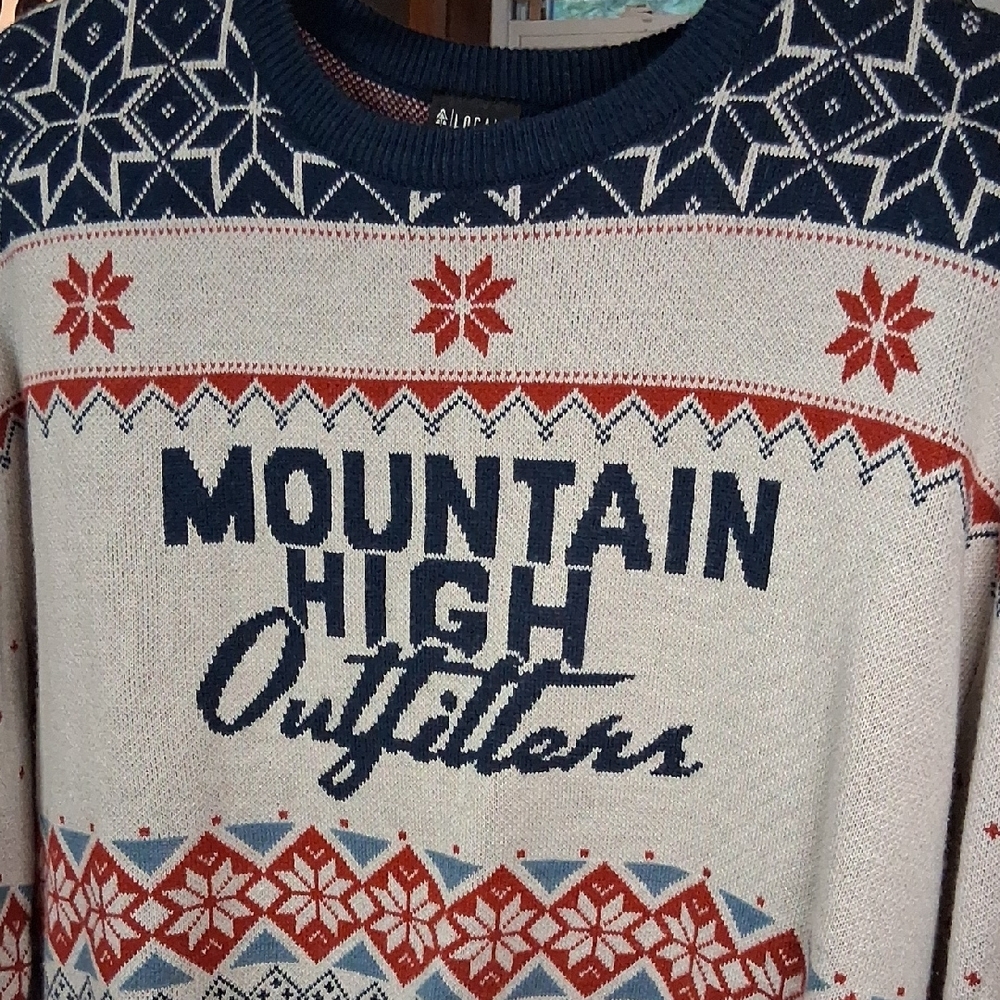 CALE Men's Sweater - Blue and Red Nordic Design Mountain HIGH Outfitters - Picture 6 of 7